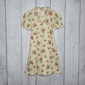Vintage Girls Floral Dress Puff Sleeve Back Zip Cottagecore, sz 10/12